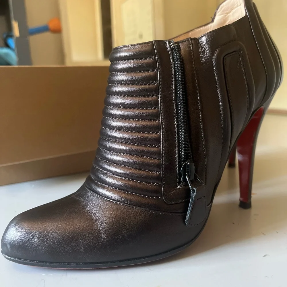 Christian Louboutin Black Leather Quilted Ankle Booties with Red Soles